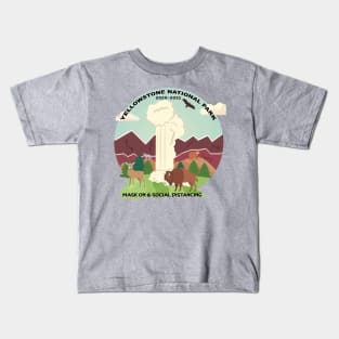 Mask On and Social Distancing at Old Faithful, Yellowstone National Park Kids T-Shirt